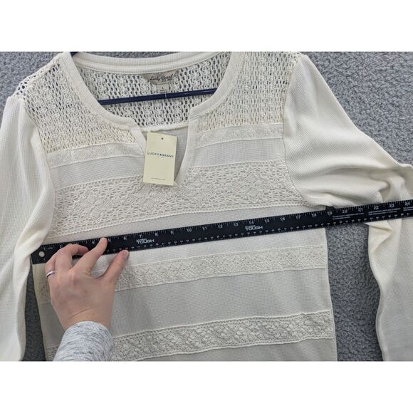NWT Lucky Brand Women's size Large Long Sleeve Cream Top Lace Stripes - Picture 8 of 10